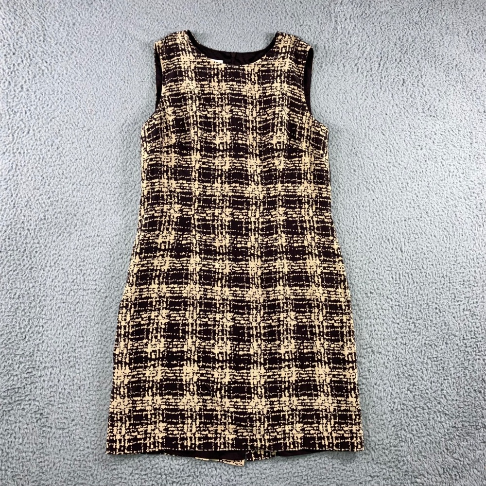 Talbots Petites Pure Silk Plaid Sheath Dress Women 10 Brown Beige Sleeveless‎